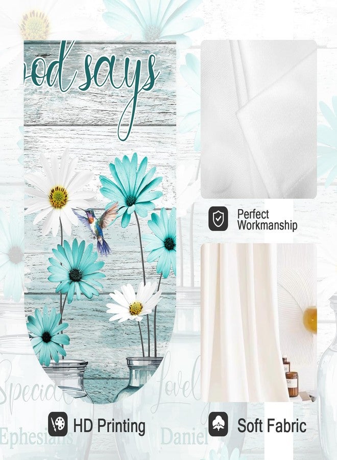 Coxila Teal Floral Kitchen Window Curtains 27.5 x 39 Inch Small Short Mini Cafe Rod Pocket Turquoise Aqua Flower White Daisy Fun Living Bedroom Room Home Treatment Set of 2 Curtain Panels Drapes Tiers - Image 2